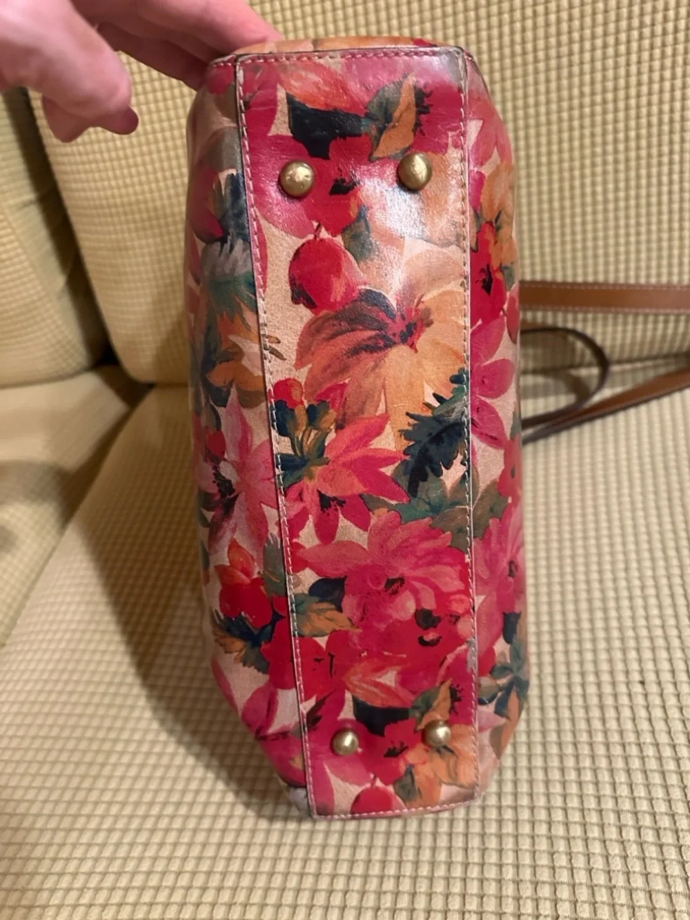 Patricia Nash Floral Tote Bag with Brown Straps - Pink Floral - Picture 3 of 10